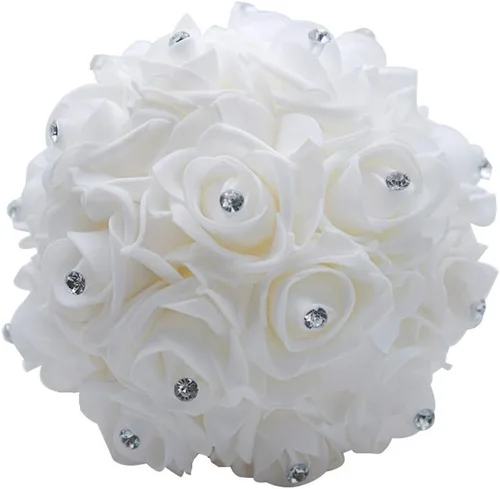 Miniatura 3 de S_SSOY Ramo de boda de cristal PE rosas para novia, dama de honor, flores de mano para fiesta, iglesia, día de San Valentín, azul marino