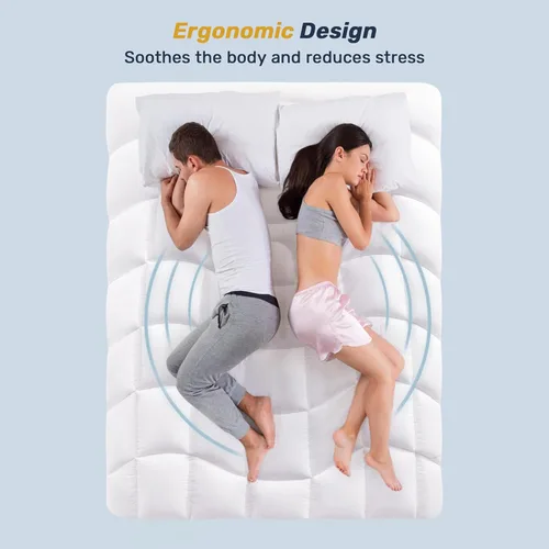 Miniatura 3 de Unikome Protector de colchón King impermeable, acolchado ergonómico para aliviar el dolor de espalda, funda de cama transpirable con bolsillo