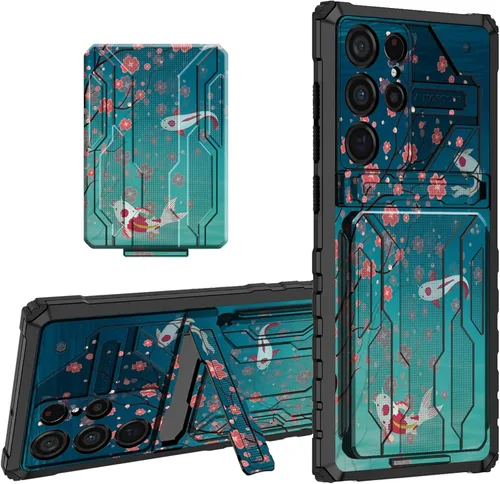 Funda tipo cartera para Samsung Galaxy S22 Ultra con soporte para tarjeta de crédito y soporte de doble capa de policarbonato duro de PC suave TPU a