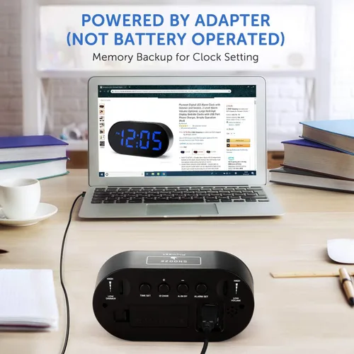 Miniatura 7 de Plumeet [Versión actualizada] Reloj despertador LED digital con atenuador de brillo ajustable y volumen de alarma, pantalla de dígitos azules de 12