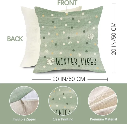 Miniatura 2 de Hello Winter Vibes - Juego de 4 fundas de almohada decorativas verdes de 20 x 20 pulgadas, ponte acogedora para bicicleta, árbol de Navidad, copos