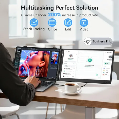 Miniatura 3 de Extensor de pantalla dual para laptop de 14 pulgadas, monitor portátil ultrafino, FHD 1080P USB-C/HDMI Plug & Play, pantalla de viaje ligera