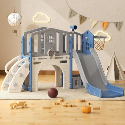 Miniatura 10 de YUFU Juego de tobogán 8 en 1 para niños pequeños, tobogán para niños de 1 a 3 años, juego de juego para niños pequeños con escalador, aro