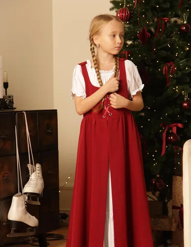 Miniatura 8 de Scarlet Darkness Vestido renacentista para niñas, disfraz de princesa medieval de dos piezas, 7-14 años