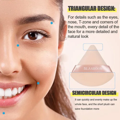 Miniatura 2 de 6 piezas de maquillaje facial de terciopelo suave triángulo para polvo suelto, polvo mineral, polvo corporal, base cosmética húmeda y seca, Desnudo