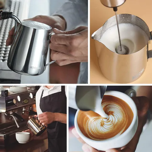Miniatura 6 de HOOMIL Jarra de espuma de leche, jarra de acero inoxidable de 12 oz/20 oz/32 onzas, jarra de vaporizador de leche para máquina de espresso, café