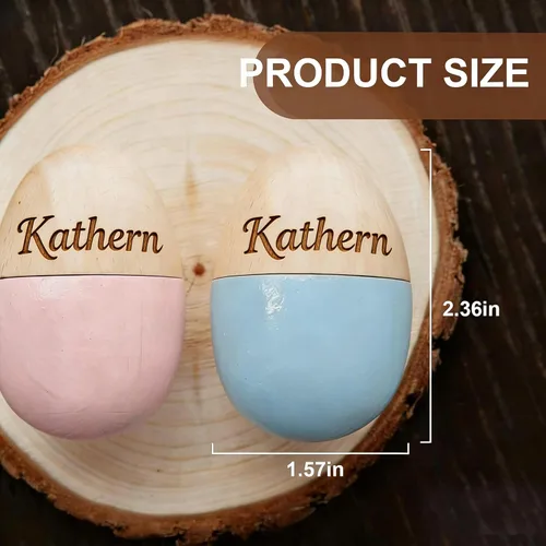 Miniatura 3 de Artsadd Huevo de Pascua de madera personalizado – Huevo de madera grabado con láser personalizado para niños y niños pequeños, relleno de cesta