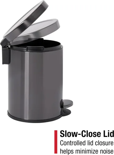 Miniatura 6 de Rubbermaid Basurero redondo de acero inoxidable, 1.6 galones, carbón, papelera con tapa para el hogar, baño, cocina, oficina
