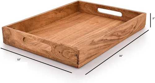 Miniatura 5 de Kaizen Casa Bandeja rectangular de madera para servir, plato de madera, plato de té/bebidas, bandeja para servir la cena, bandeja de aperitivos