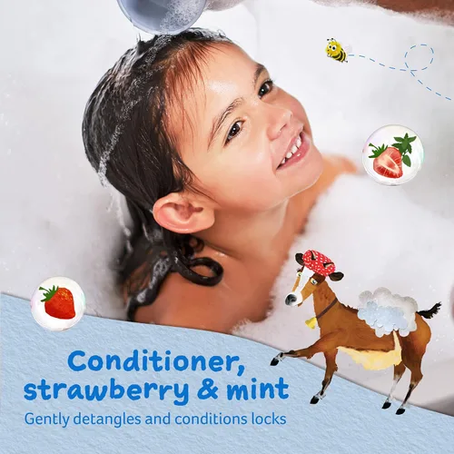 Miniatura 2 de Childs Farm, Acondicionador de cabello infantil para piel seca y sensible y cuero cabelludo, fresa y menta orgánica, acondiciona y nutre, vegano