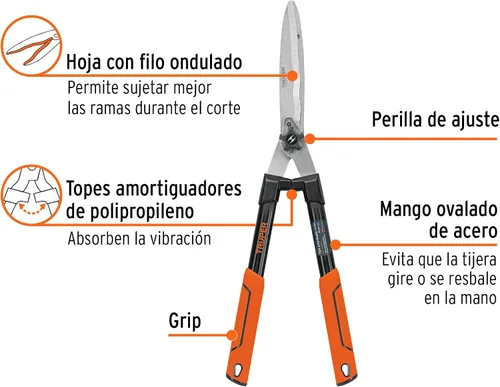 Miniatura 2 de TRUPER TE-19W - Tijeras de setos con mango de madera de hoja ondulada de 7 1/2 pulgadas con agarre de cojín