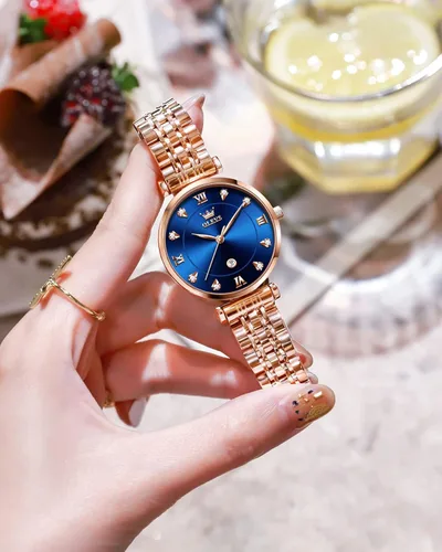 Miniatura 2 de OLEVS Reloj de oro rosa para mujer, con diamantes de lujo, luminoso, resistente al agua