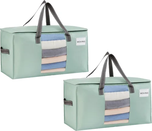 Miniatura 27 de VENO Paquete de 4 bolsas de mudanza resistentes, bolsas de almacenamiento de ropa y edredón con ventana transparente, suministros de embalaje