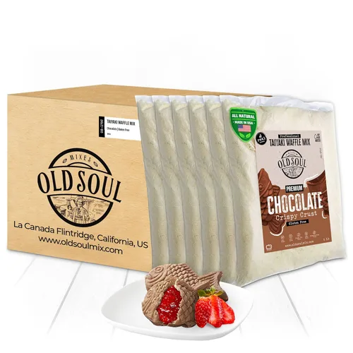 Miniatura 9 de OldSoul Professional Taiyaki Waffle Mix Sin gluten y vegano Crujiente Sabor chocolate 5 libras 84 waffles (5 libras, sin gluten y vegano)