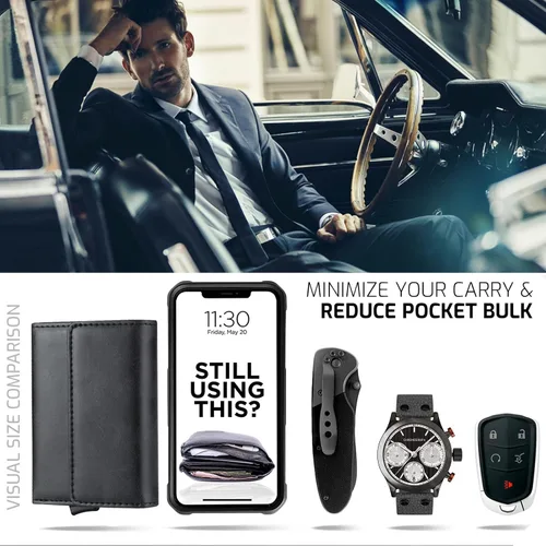 Miniatura 9 de Gemonklee Cartera emergente, tarjetero magnéticamente desmontable, cartera pequeña para hombre, cartera RFID con clip para dinero, cartera