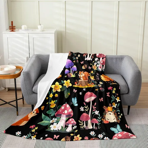 Miniatura 30 de jejeloiu Cute Mushroom Decor Plush Throw Blanket, For Kids Boys Girls 40"x50" Botanical Plants All Season,Bed Blanket Cartoon Mushrooms Flannel