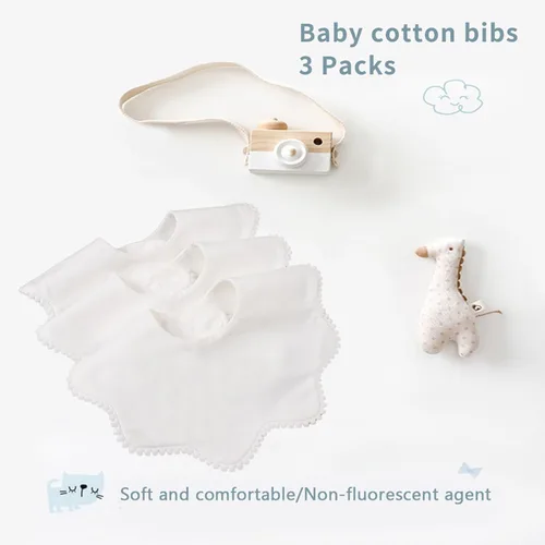 Miniatura 2 de Bamery Baberos tipo bandana para bebé, baberos de algodón blanco para babeo y dentición, absorbentes para niños y niñas