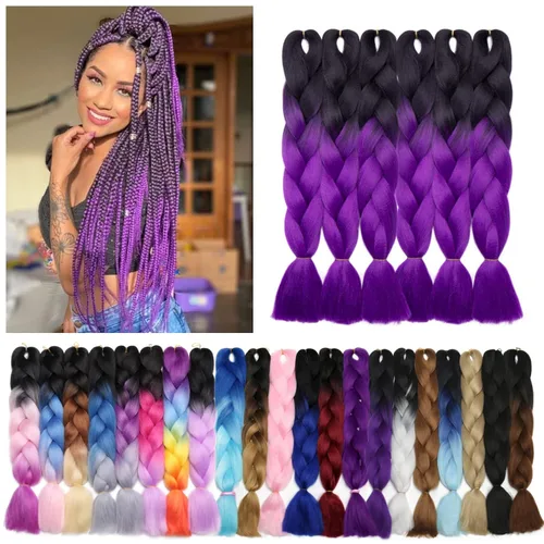 Miniatura 27 de Benehair Extensiones de cabello trenzado ombré de 24 pulgadas, 1 paquete de extensiones de cabello trenzado jumbo de alta temperatura, cabello
