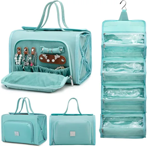 ROYALFAIR Bolsa de maquillaje enrollable, bolsa de aseo impermeable para mujer, organizador de viaje colgante con compartimento organizador de Azul