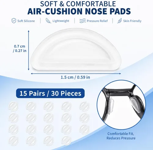 Miniatura 3 de 15 pares de almohadillas de nariz antideslizantes para gafas, almohadillas de nariz adhesivas de 0.138 pulgadas de grosor para lentes, almohadillas