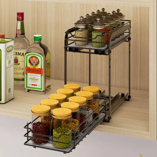 Miniatura 2 de BOIVSHI Organizador de especias para gabinete, organizador de especias extraíble de 2 niveles para gabinete, altura ajustable, cesta de metal