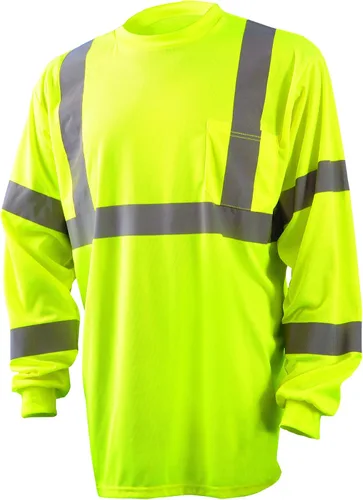 OccuNomix LUX-LSETP3B-Y2X Camiseta clásica estándar de manga larga absorbente con bolsillo, clase 3, poliéster absorbente ANSI Birdseye, 2XL,
