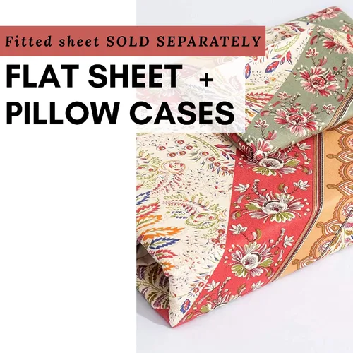 Miniatura 4 de DaDalogy Bedding - Sábana encimera botánica floral solo con 2 fundas de almohada, patrón de filigrana de cachemira cheurón bohemio, colorido, rojo