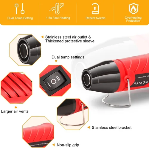 Miniatura 5 de LDK Mini pistola de calor, 4.9 pies, 300 W, doble temperatura, 392 ℉ y 662 ℉ pistola de aire caliente para envoltura retráctil, resina epoxi