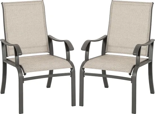NUU GARDEN Juego de 2 sillas de comedor para patio, sillas de comedor al aire libre con marco recubierto de polvo, sillas de comedor de metal para
