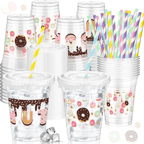 Miniatura 16 de FoldTier 50 piezas de tazas para noche de cine 12 oz Tazas de plástico desechables con pajitas y tapas, tazas transparentes para cine, tazas