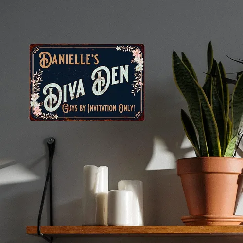 Miniatura 5 de Letreros personalizados con texto en inglés «Diva Den, «She Shed Shack», decoración de pared de lata victoriana, placa de decoración artística