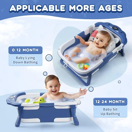 Miniatura 2 de Bañera para bebé, bañera plegable para bebé con termómetro y cojín flotante suave, bañeras portátiles de viaje para bebés para recién nacidos a Gris