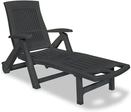 Sillones de patio, tumbonas para exteriores, tumbona con reposapiés de plástico antracita, tumbonas para patio exterior, tumbona interior con