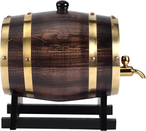 Miniatura 9 de Barril de whisky de madera, barril de envejecimiento de roble de 3 litros con 4 soportes y grifo, barril de vino tinto para cerveza casera