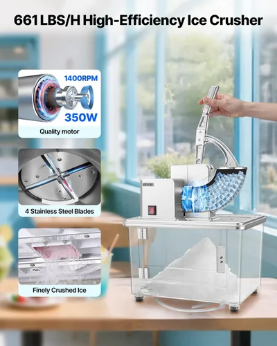 Miniatura 2 de VEVOR Trituradora de hielo comercial 661LBS/H, máquina eléctrica de cono de nieve de 350 W con 4 cuchillas, máquina de hielo afeitado de acero