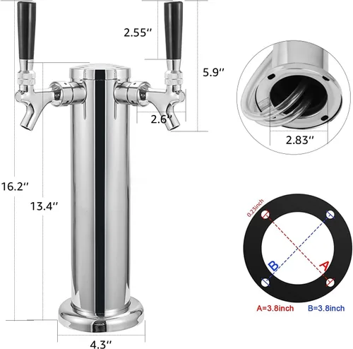 Miniatura 5 de MRbrew Kegerator - Dispensador de torre de grifo de cerveza con doble grifo, torre de cerveza, dispensador de cerveza de barril de acero inoxidable