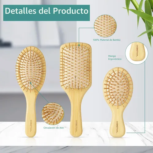 Miniatura 3 de DEBETOOL Juego de cepillo y peine de bambú para cabello para mujeres, hombres y niños, cepillo de púas anchas de madera de bambú natural y peine