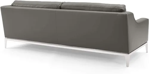 Miniatura 5 de Modway Arnés de sofá de cuero de 83.5" en gris con base de acero inoxidable