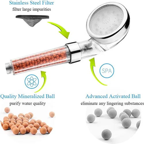 Miniatura 5 de Cabezal de ducha filtrado con mango de MineralStream, cabezal de ducha de alta presión con manguera y cuentas de filtro para agua dura con ajustes