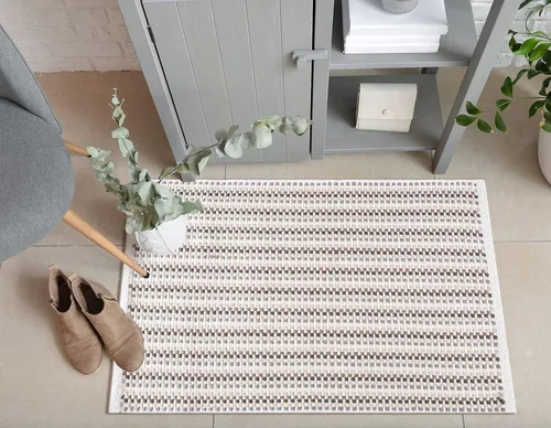 Miniatura 16 de Alfombra de algodón tejida con diamantes de 2 x 3 pies, color beige, antideslizante, decorativa, duradera, bohemia, ideal para entrada, cocina