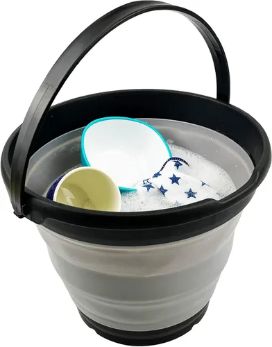 Miniatura 9 de SAMMART Juego de 2 cubos de plástico plegables de 10 L (2.6 galones), bañera redonda plegable, cubo portátil de agua para pesca, bote de agua