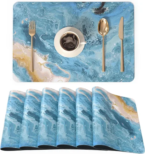 Miniatura 23 de QIYI Juego de 4 manteles individuales de piel sintética de 12 x 18 pulgadas para cocina y comedor, resistentes al calor, antideslizantes