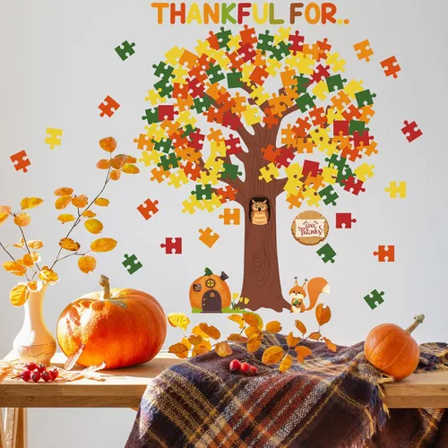 Miniatura 5 de Pajean Decoraciones de Tablero de Anuncios de Aula de Acción de Gracias Tablero de Anuncios Árbol Conjunto de Árbol de Otoño Decoraciones de Aula