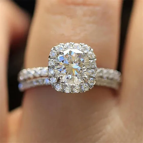 Miniatura 4 de Juego de anillos de compromiso para el día de San Valentín, 2 en 1 para mujer, vintage, blanco, diamante, plata, anillo de compromiso, 6#-A