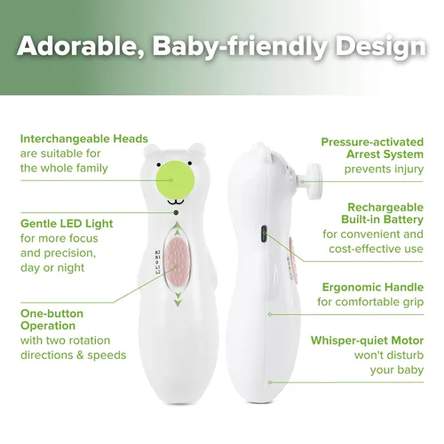 Miniatura 4 de haakaa Lima de uñas recargable para bebé, recortadora de uñas eléctrica con luz LED, cortaúñas para bebés recién nacidos/adultos, cabezales