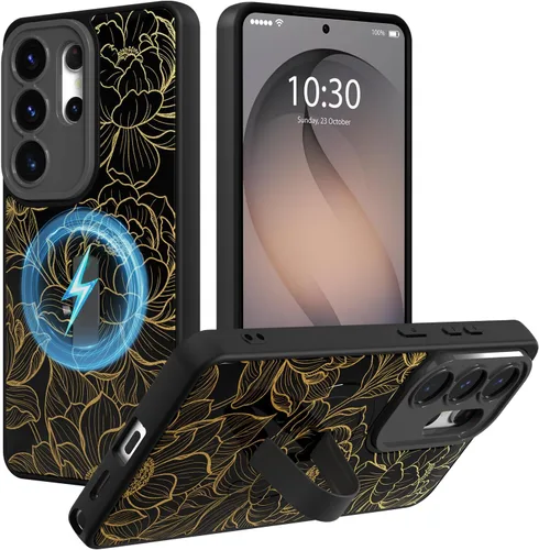 Miniatura 51 de Funda magnética compatible con Samsung Galaxy S25 Ultra para mujeres y hombres, estética flor de durazno, correa de muñeca ajustable incorporada