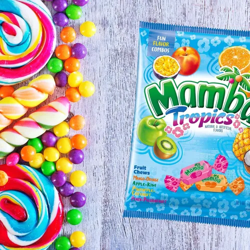 Miniatura 5 de Sweetzo Mamba Candy Tropics - Juego de regalo de frutas masticables con sabores surtidos, dulces masticables envueltos individualmente, bolsas