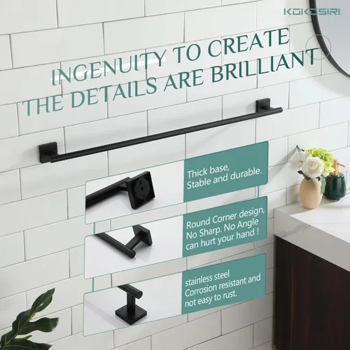 Miniatura 3 de KOKOSIRI Toalleros de 36 pulgadas, barras de toalla de baño, color negro mate, soporte para toallas de baño de 36 pulgadas para baño, cocina, pared