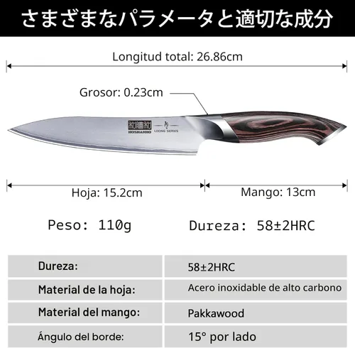 Miniatura 4 de HOSHANHO Cuchillo de Cocina de 6 Pulgadas, Cuchillo de Chef Japonés de Acero Inoxidable de Alto Carbono Ultra Afilado, Cuchillo Utilitario de Cocina