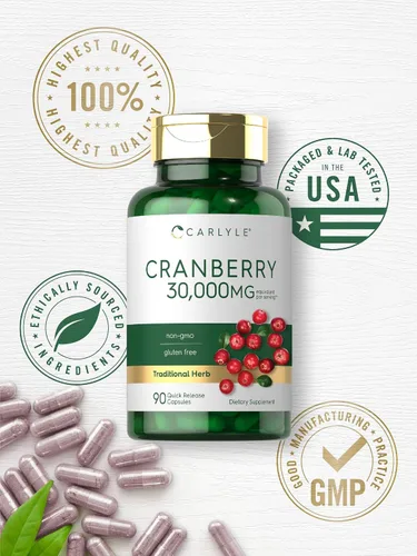 Miniatura 5 de Carlyle Suplemento de arándano 90 cápsulas Fórmula sin OMG y sin gluten Pastillas de arándano de extracto concentrado